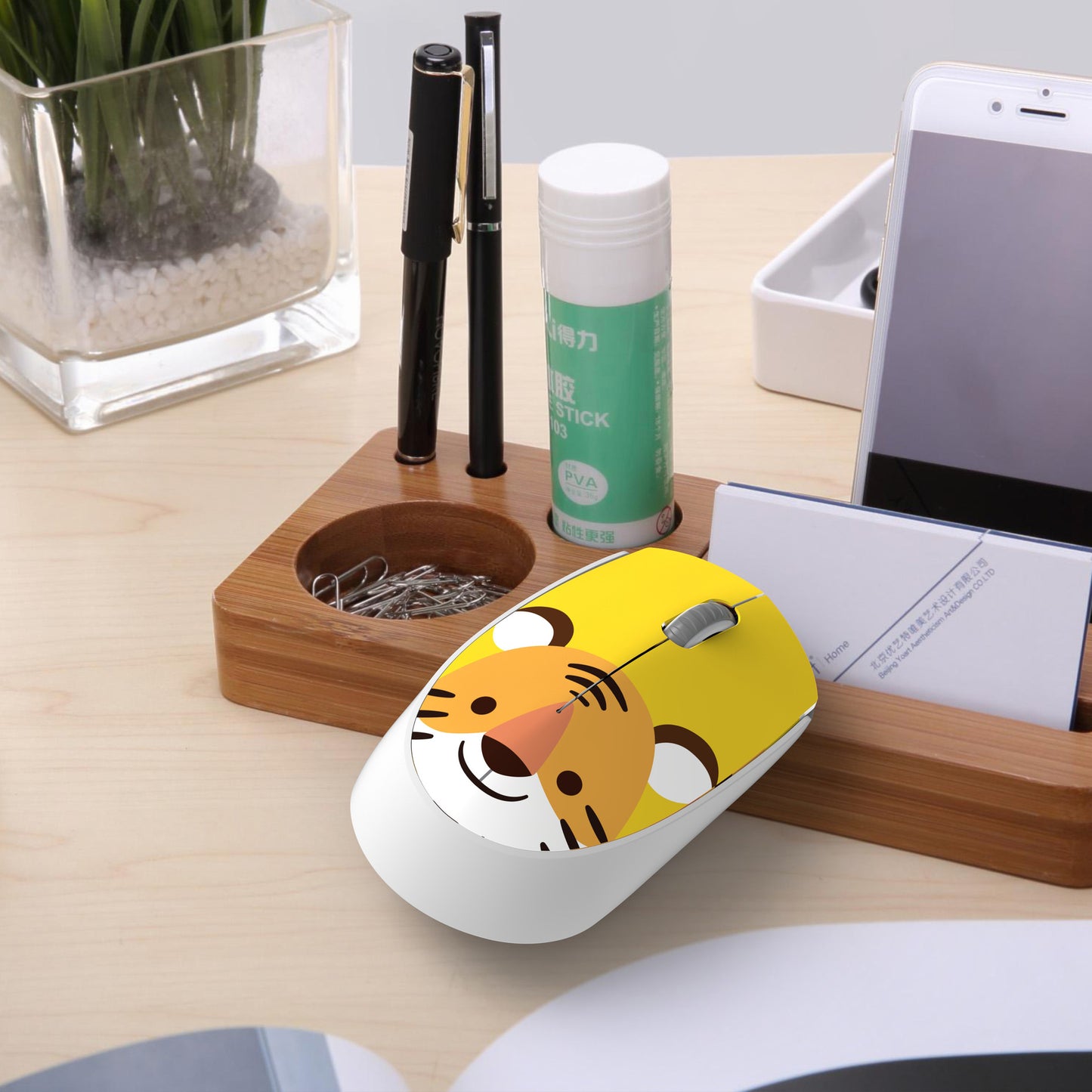 Wireless USB Mini Rechargeable Mouse, Cute Pink Cartoon Mause, Silent Click Ergonomic Optical Mice for Kids Gift