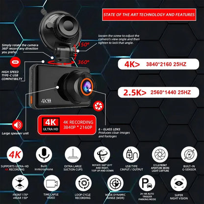 E ACE Dual Dash Cam With 4K Front And 25K Rear Camera Support For GPS WiFi Parking And Loop Recordi 1