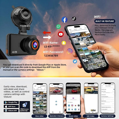 E ACE Dual Dash Cam With 4K Front And 25K Rear Camera Support For GPS WiFi Parking And Loop Recordi 2