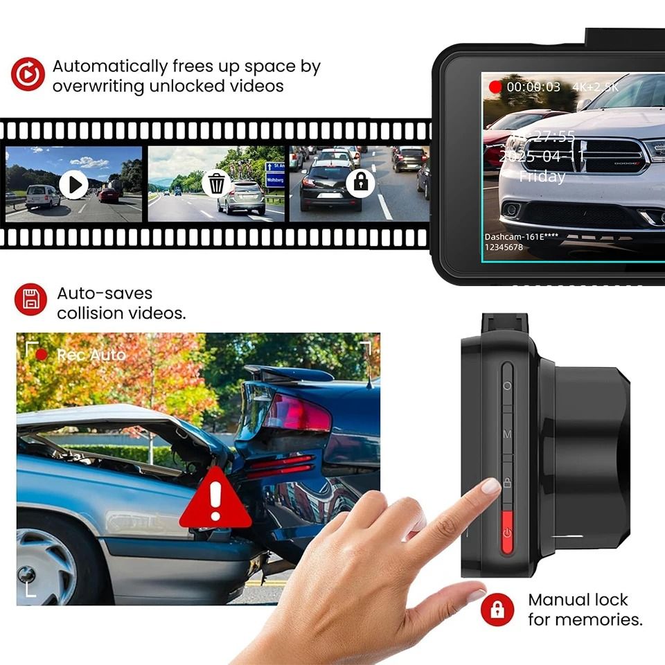 E ACE Dual Dash Cam With 4K Front And 25K Rear Camera Support For GPS WiFi Parking And Loop Recordi 4