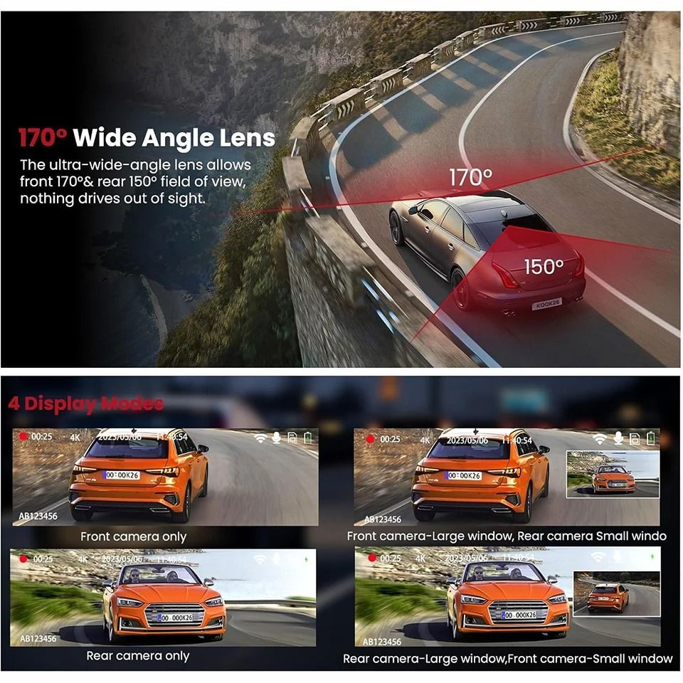 E ACE Dual Dash Cam With 4K Front And 25K Rear Camera Support For GPS WiFi Parking And Loop Recordi 5