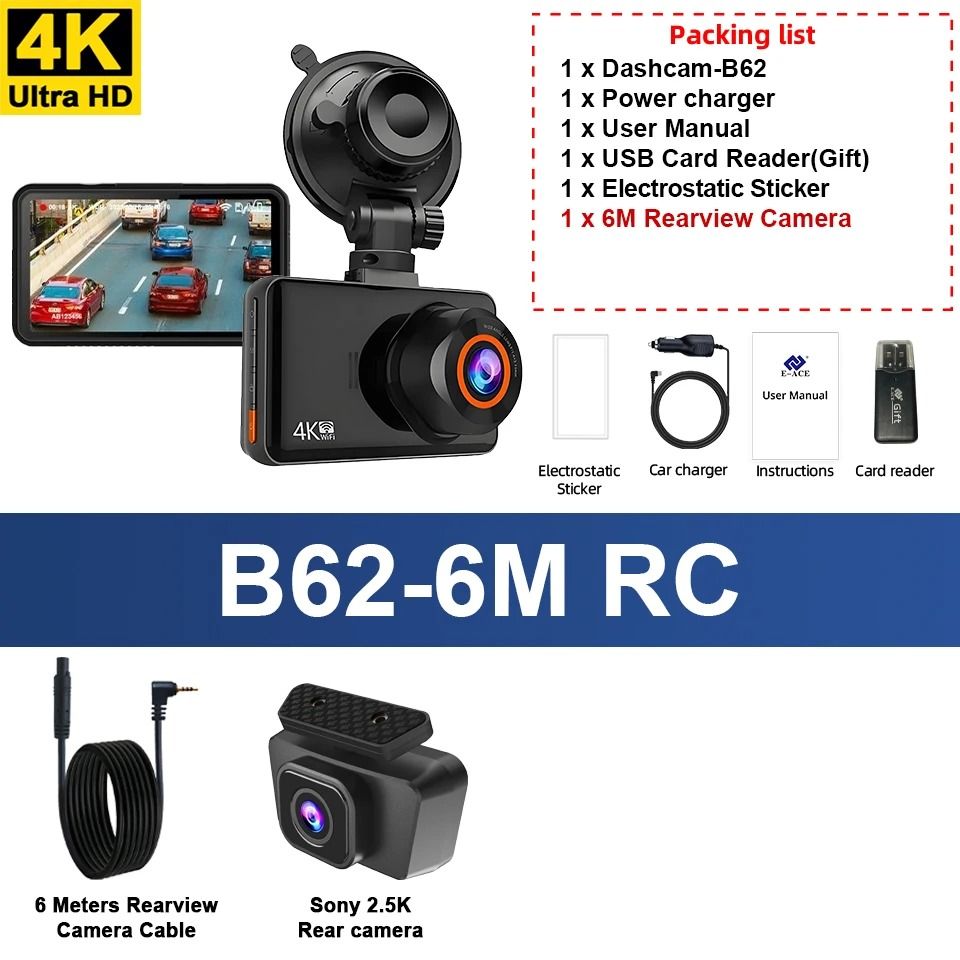 E ACE Dual Dash Cam With 4K Front And 25K Rear Camera Support For GPS WiFi Parking And Loop Recordi 7