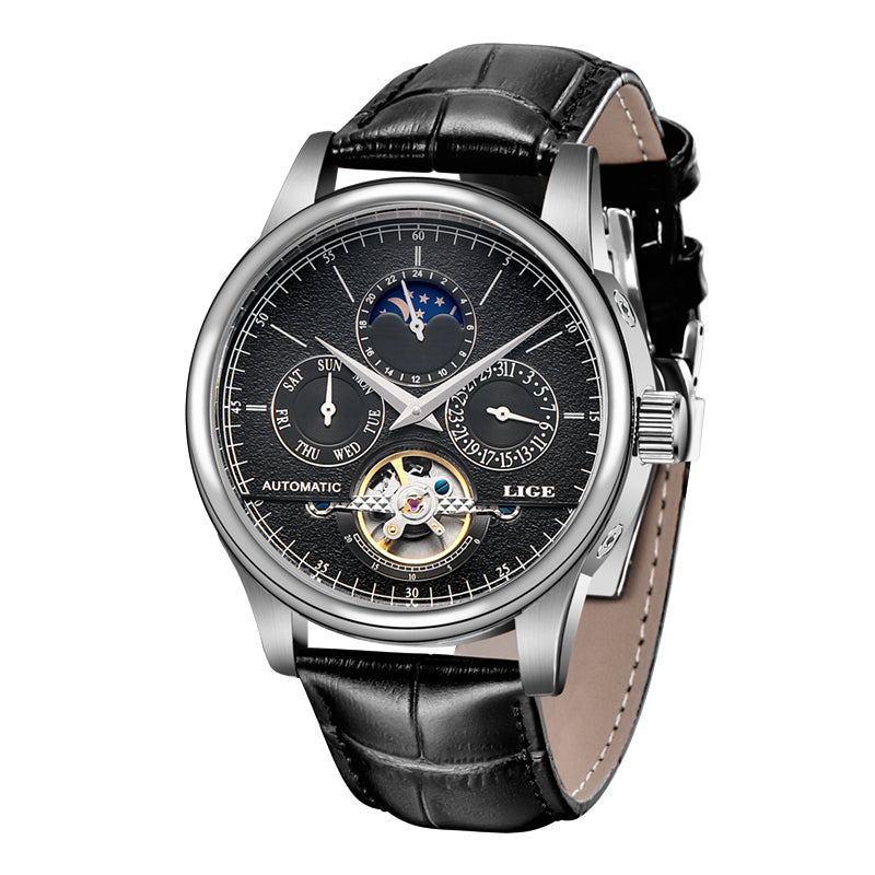 Automatic Mechanical Watch For Men Tourbillon Clock Waterproof Military Wristwatch Leather Strap Du 1