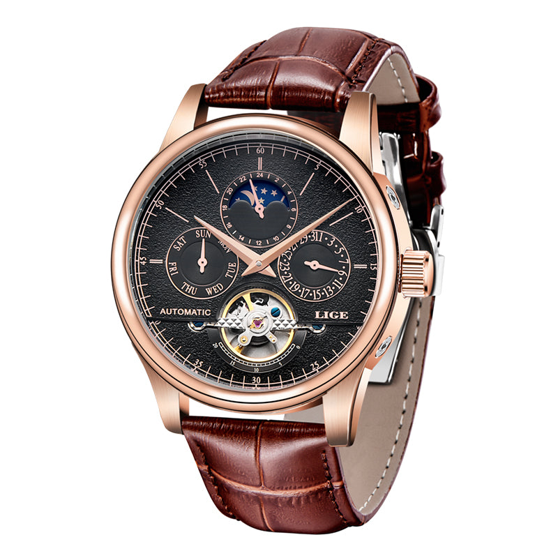 Automatic Mechanical Watch For Men Tourbillon Clock Waterproof Military Wristwatch Leather Strap Du 2