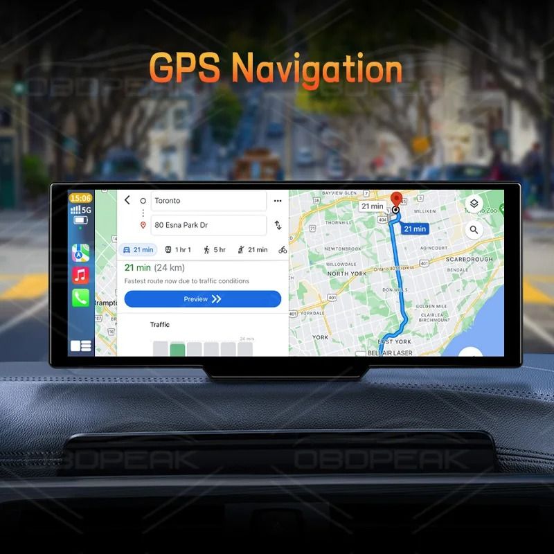 OBDPEAK T20 Smart Rearview Dash Cam With 1026 Inch Touchscreen Car DVR And GPS Navigation 2