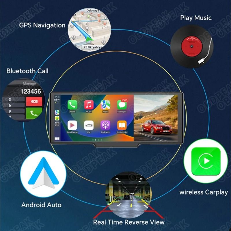 OBDPEAK T20 Smart Rearview Dash Cam With 1026 Inch Touchscreen Car DVR And GPS Navigation 4