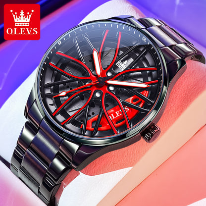 High Quality OLEVS Men Watches Waterproof, Car Rim Sport Quartz Watch, Stainless Steel Fashion Men Luxury Watch