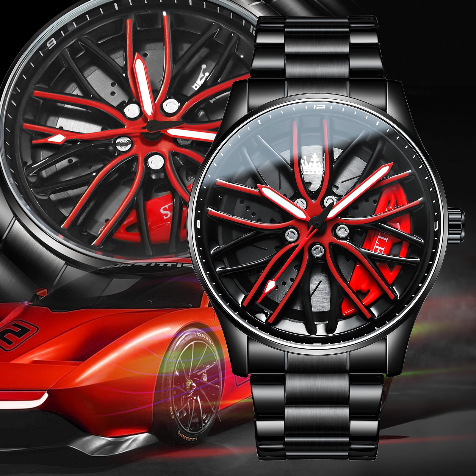 High Quality OLEVS Men Watches Waterproof, Car Rim Sport Quartz Watch, Stainless Steel Fashion Men Luxury Watch