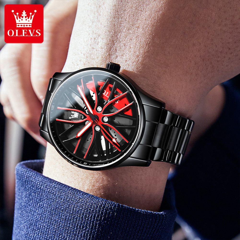 High Quality OLEVS Men Watches Waterproof, Car Rim Sport Quartz Watch, Stainless Steel Fashion Men Luxury Watch