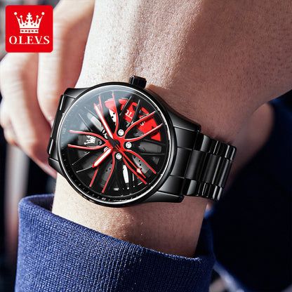 High Quality OLEVS Men Watches Waterproof, Car Rim Sport Quartz Watch, Stainless Steel Fashion Men Luxury Watch