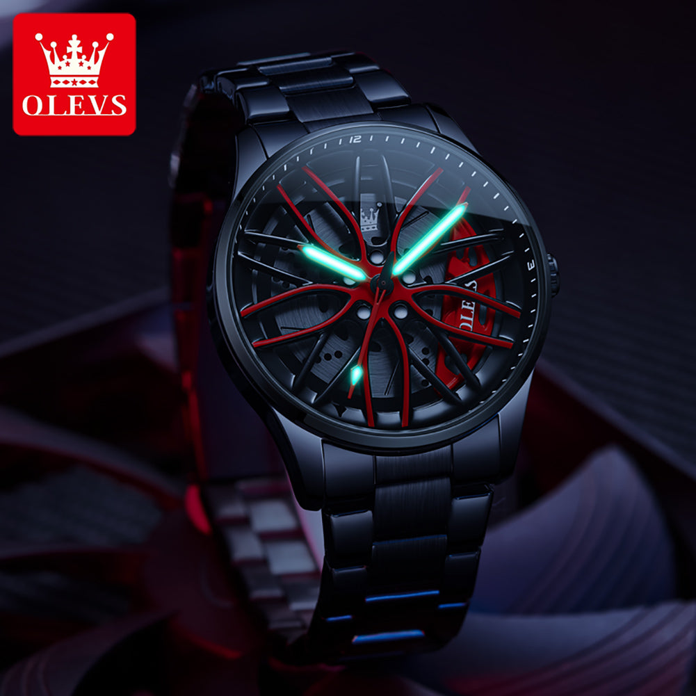 High Quality OLEVS Men Watches Waterproof, Car Rim Sport Quartz Watch, Stainless Steel Fashion Men Luxury Watch