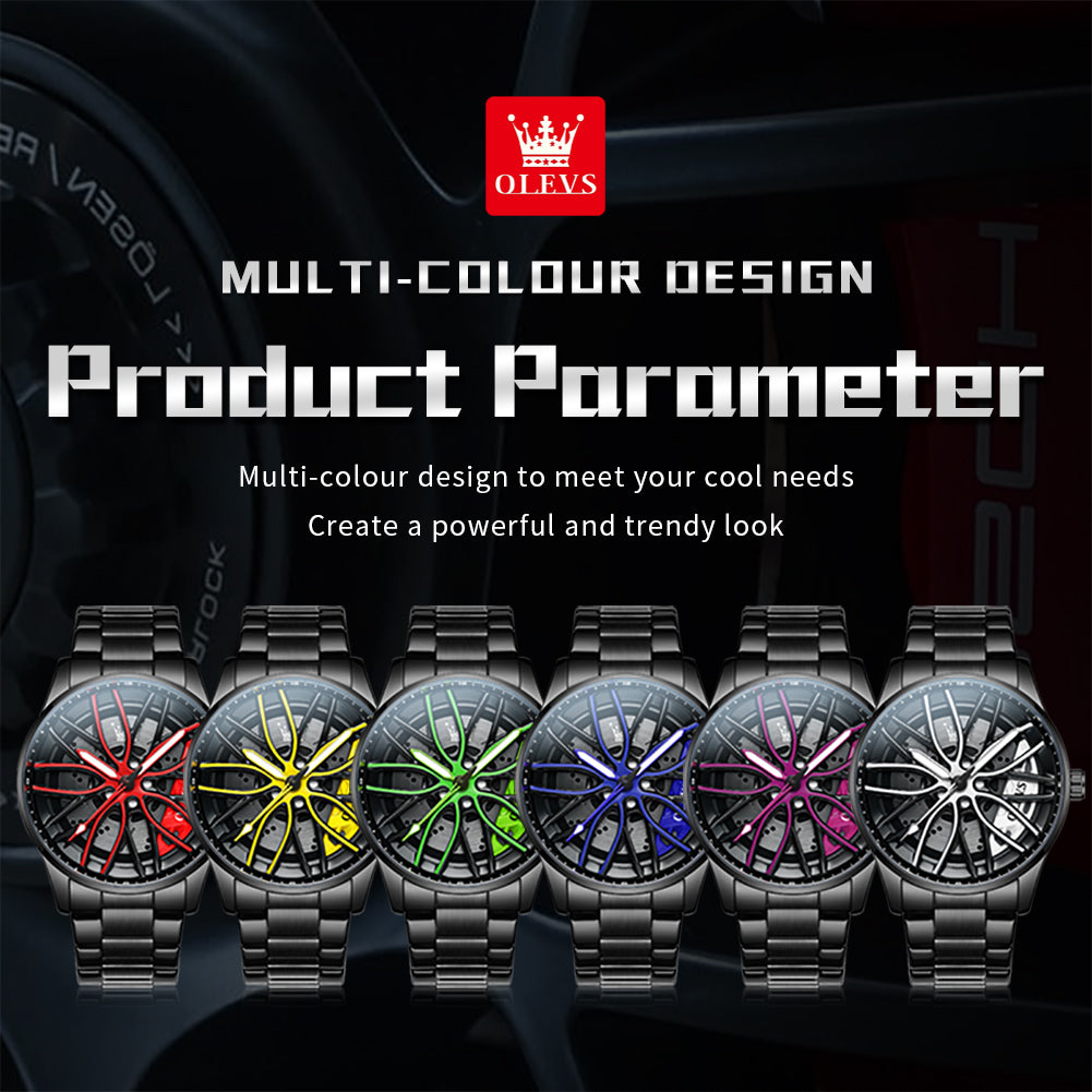High Quality OLEVS Men Watches Waterproof, Car Rim Sport Quartz Watch, Stainless Steel Fashion Men Luxury Watch