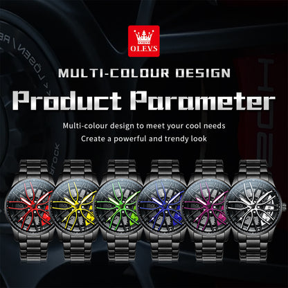 High Quality OLEVS Men Watches Waterproof, Car Rim Sport Quartz Watch, Stainless Steel Fashion Men Luxury Watch