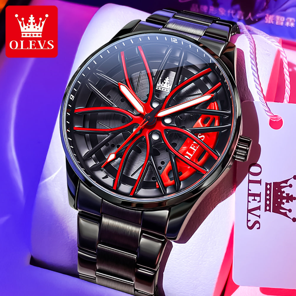 High Quality OLEVS Men Watches Waterproof, Car Rim Sport Quartz Watch, Stainless Steel Fashion Men Luxury Watch