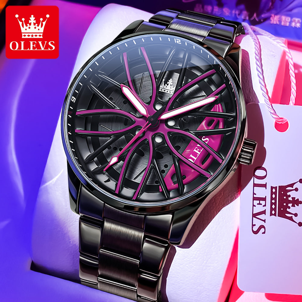 High Quality OLEVS Men Watches Waterproof, Car Rim Sport Quartz Watch, Stainless Steel Fashion Men Luxury Watch
