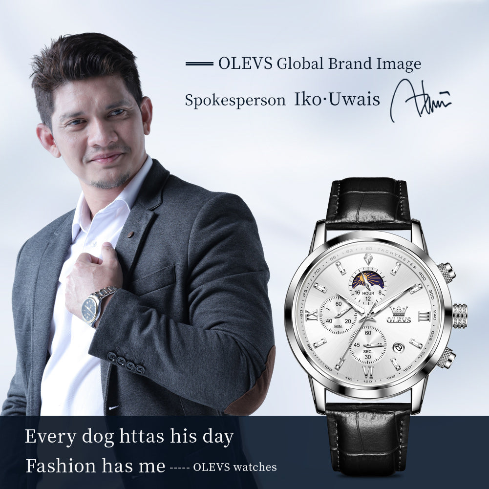 Luxury Brand Men Quartz Watch, Waterproof Chronograph Moonphase Watch for Men, New Fashion Multifunction Timepiece