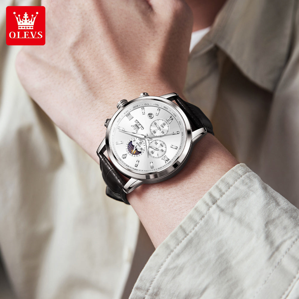 Luxury Brand Men Quartz Watch, Waterproof Chronograph Moonphase Watch for Men, New Fashion Multifunction Timepiece