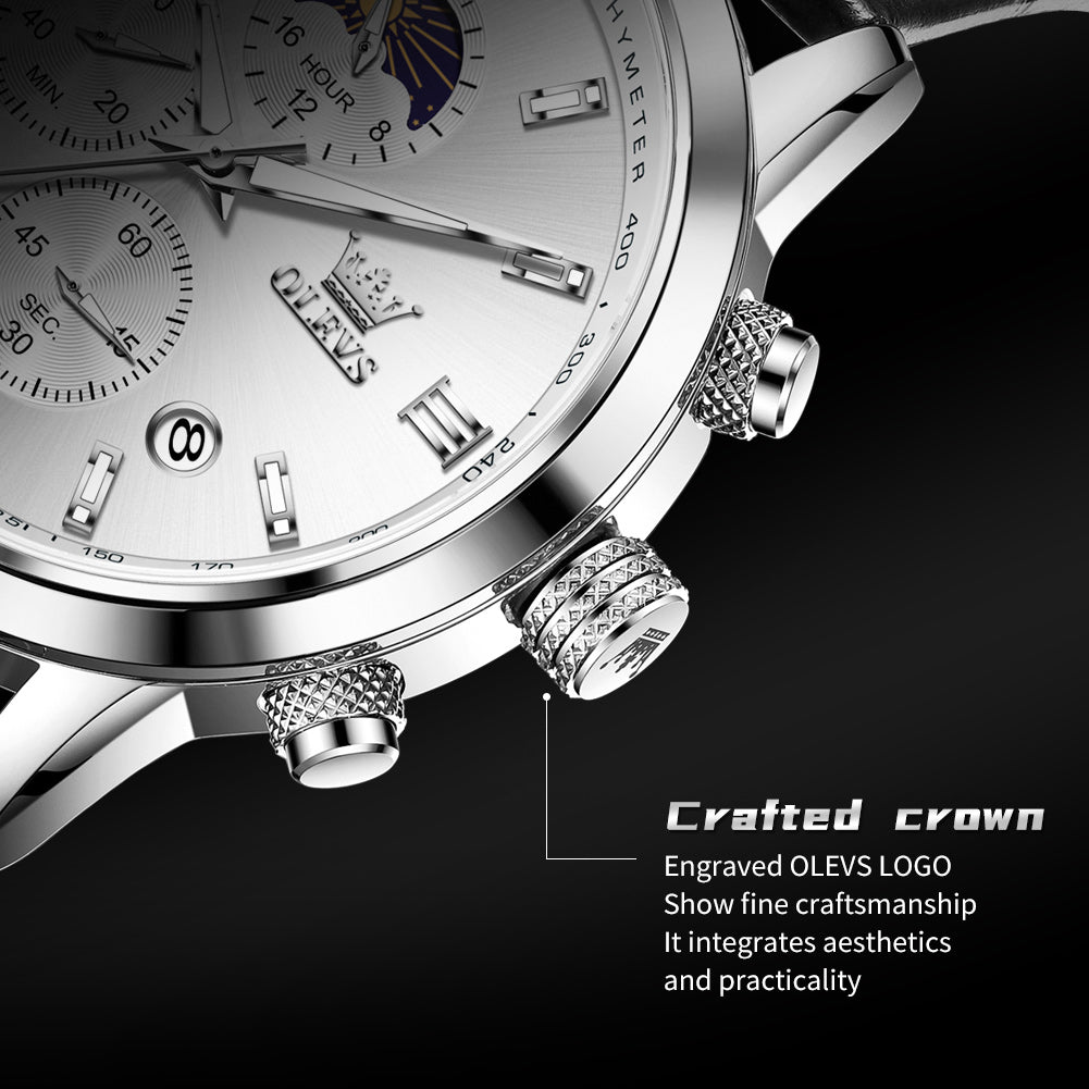 Luxury Brand Men Quartz Watch, Waterproof Chronograph Moonphase Watch for Men, New Fashion Multifunction Timepiece