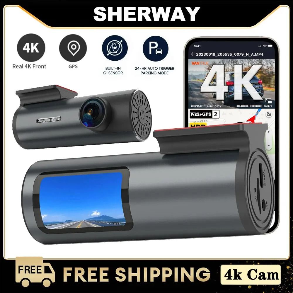 4K Dash Cam with WiFi GPS and Parking Mode for Cars with Loop Recording and G Sensor