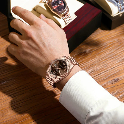 Waterproof Men's Quartz Watch, Stainless Steel Date Clock, Luminous Sport Wristwatch Luxury Style