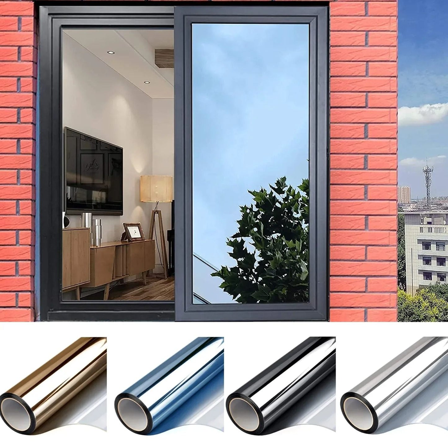 One Way Mirror Window Film Privacy Tint Heat Control Reflective Adhesive Glass Covering