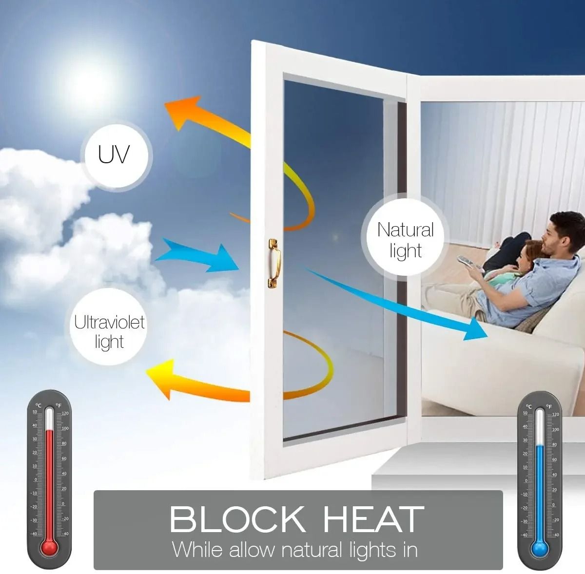 One Way Mirror Window Film Privacy Tint Heat Control Reflective Adhesive Glass Covering 2