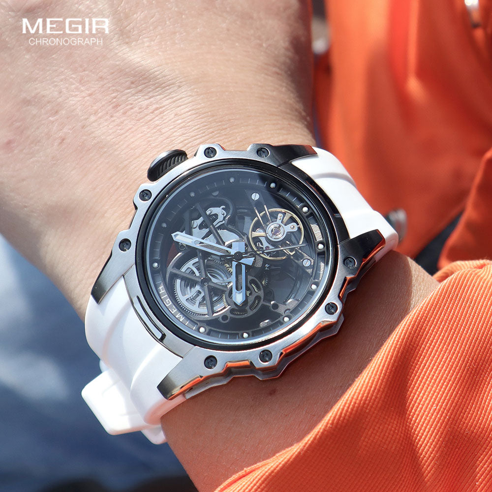 Automatic Mechanical Watch Men Skeleton Dial Waterproof Sport Wristwatch Stainless Steel Case Silic 3