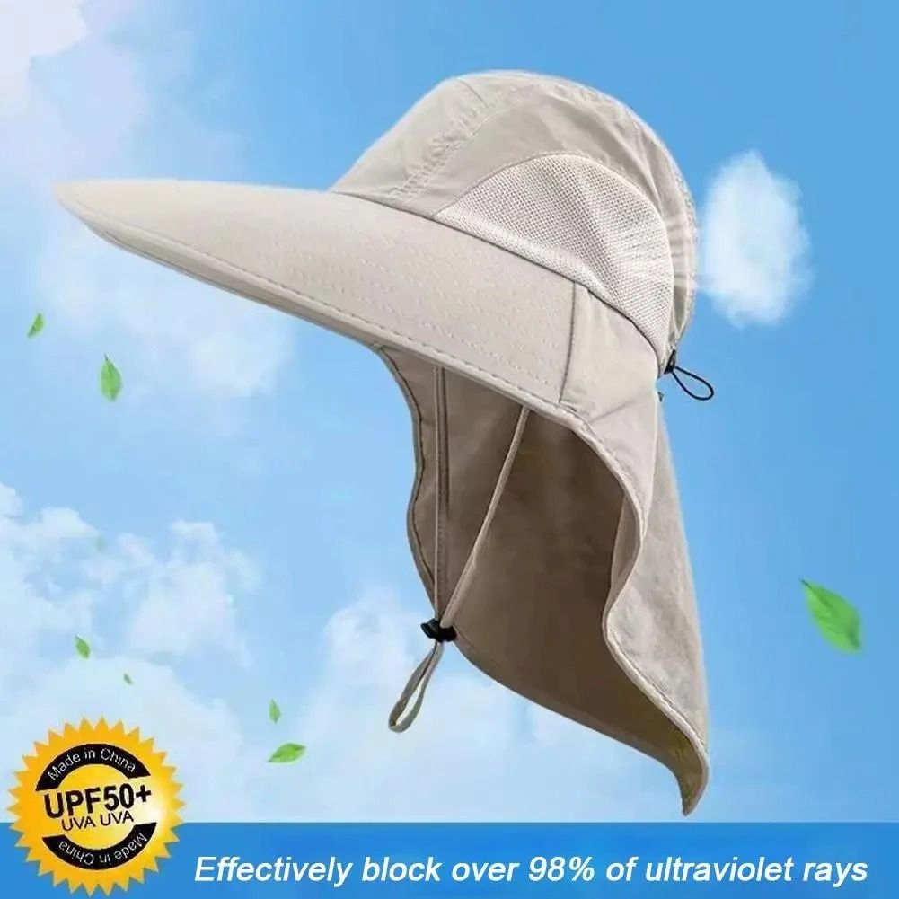 Wide Brim Sun Hat with Neck Flap and Adjustable Fit for Outdoor UV Protection
