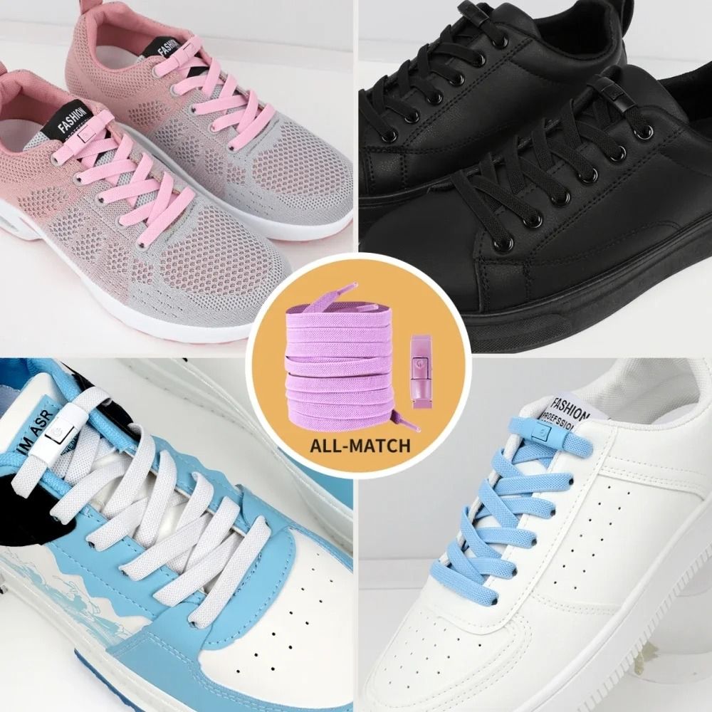 Elastic No Tie Shoelaces With Press Lock For Kids And Adults With Flat 8mm Design For Sneakers And  4