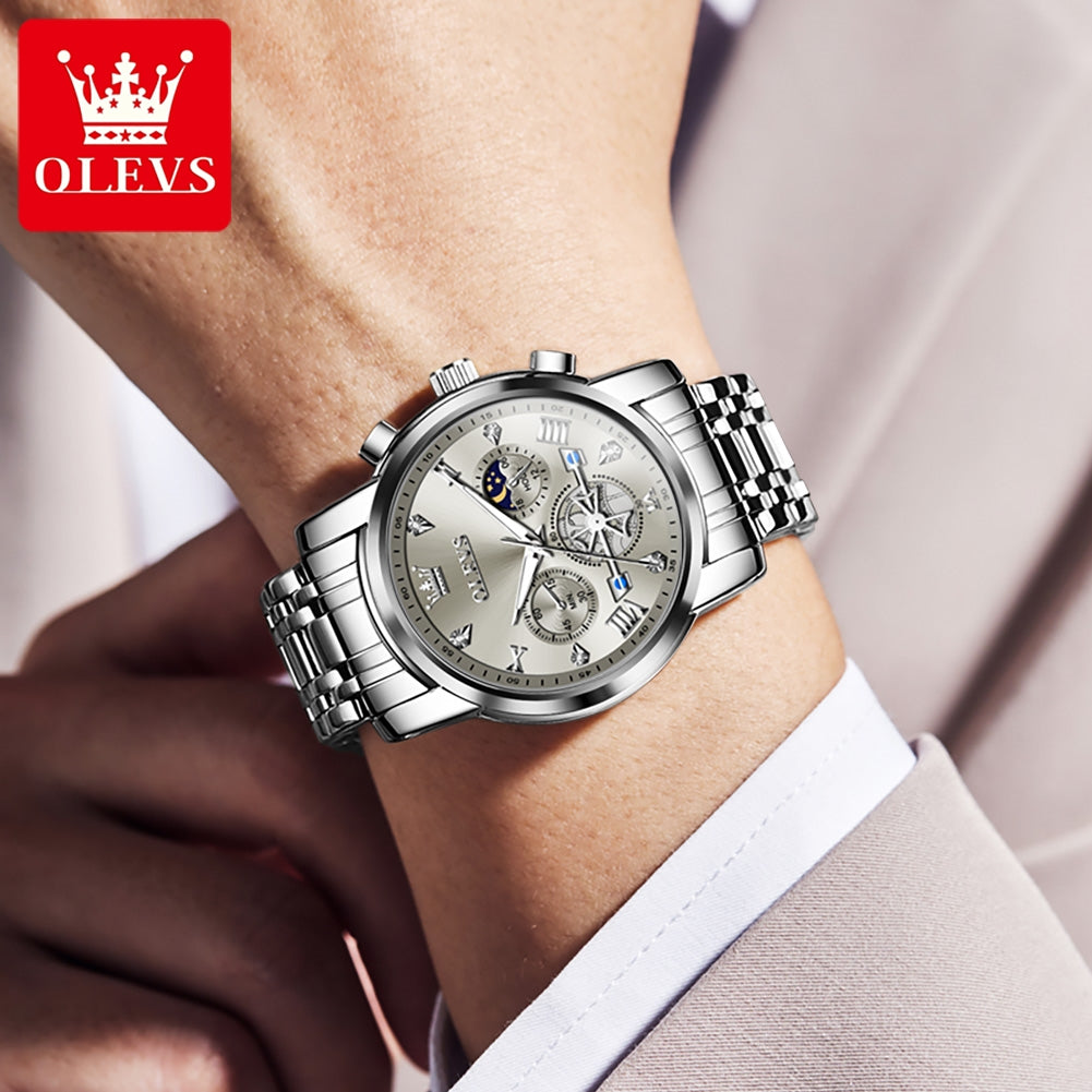 Men Watches Classic Chronograph Watch Original Quartz Wristwatch Waterproof Reloj 24 Hour Moon Phas