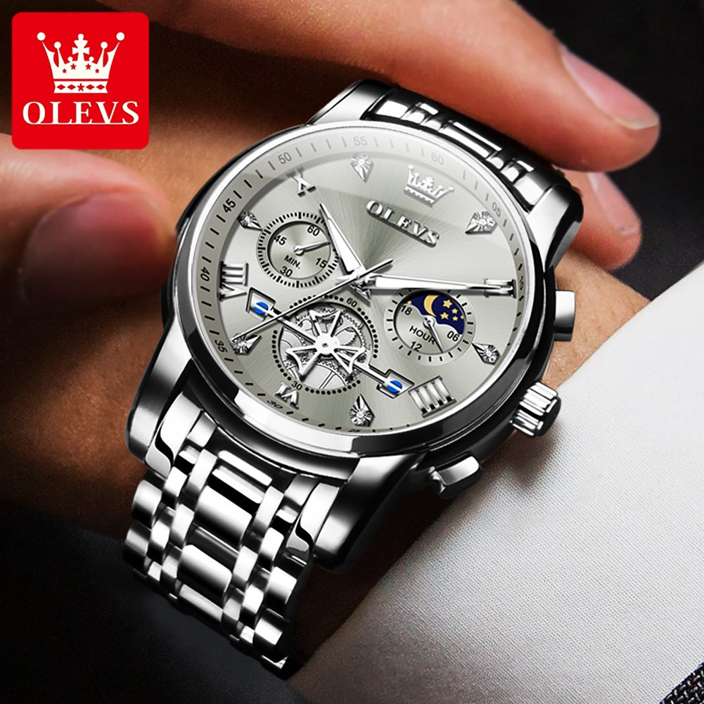 Men Watches Classic Chronograph Watch, Original Quartz Wristwatch, Waterproof reloj, 24 Hour Moon Phase