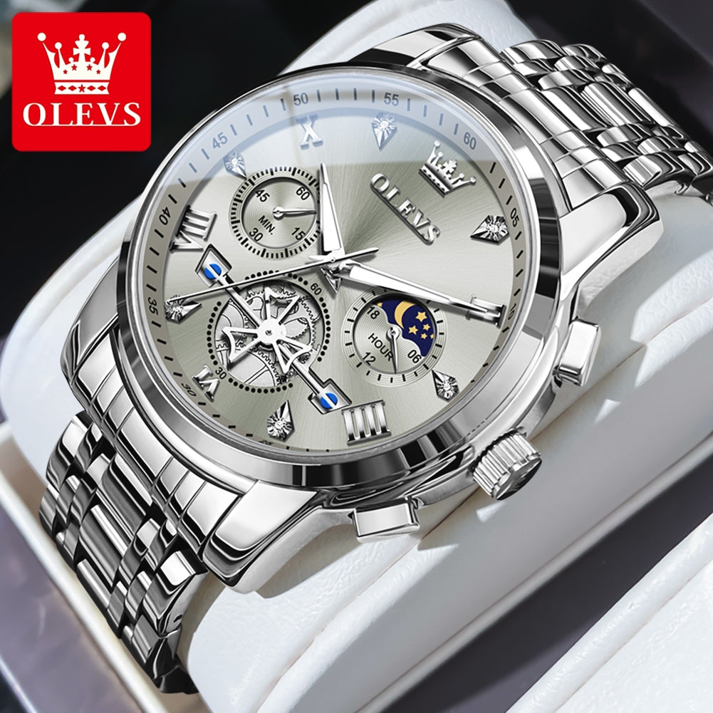 Men Watches Classic Chronograph Watch Original Quartz Wristwatch Waterproof Reloj 24 Hour Moon Phas