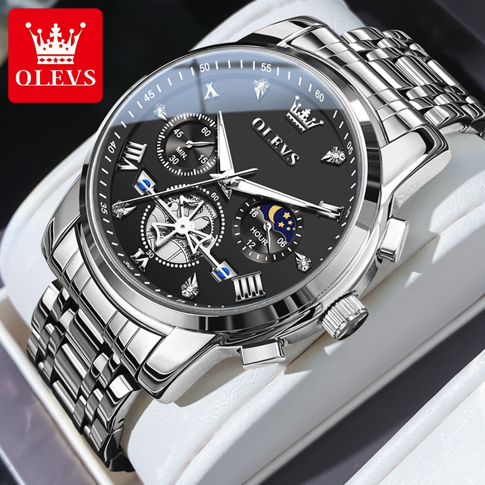 Men Watches Classic Chronograph Watch Original Quartz Wristwatch Waterproof Reloj 24 Hour Moon Phas