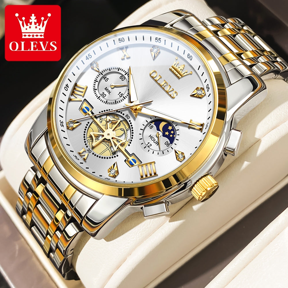 Men Watches Classic Chronograph Watch Original Quartz Wristwatch Waterproof Reloj 24 Hour Moon Phas