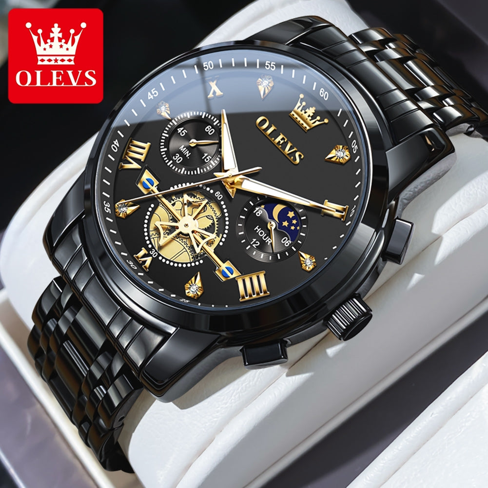 Men Watches Classic Chronograph Watch Original Quartz Wristwatch Waterproof Reloj 24 Hour Moon Phas