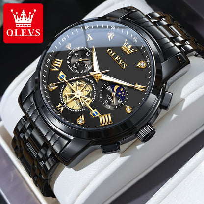 Men Watches Classic Chronograph Watch Original Quartz Wristwatch Waterproof Reloj 24 Hour Moon Phas