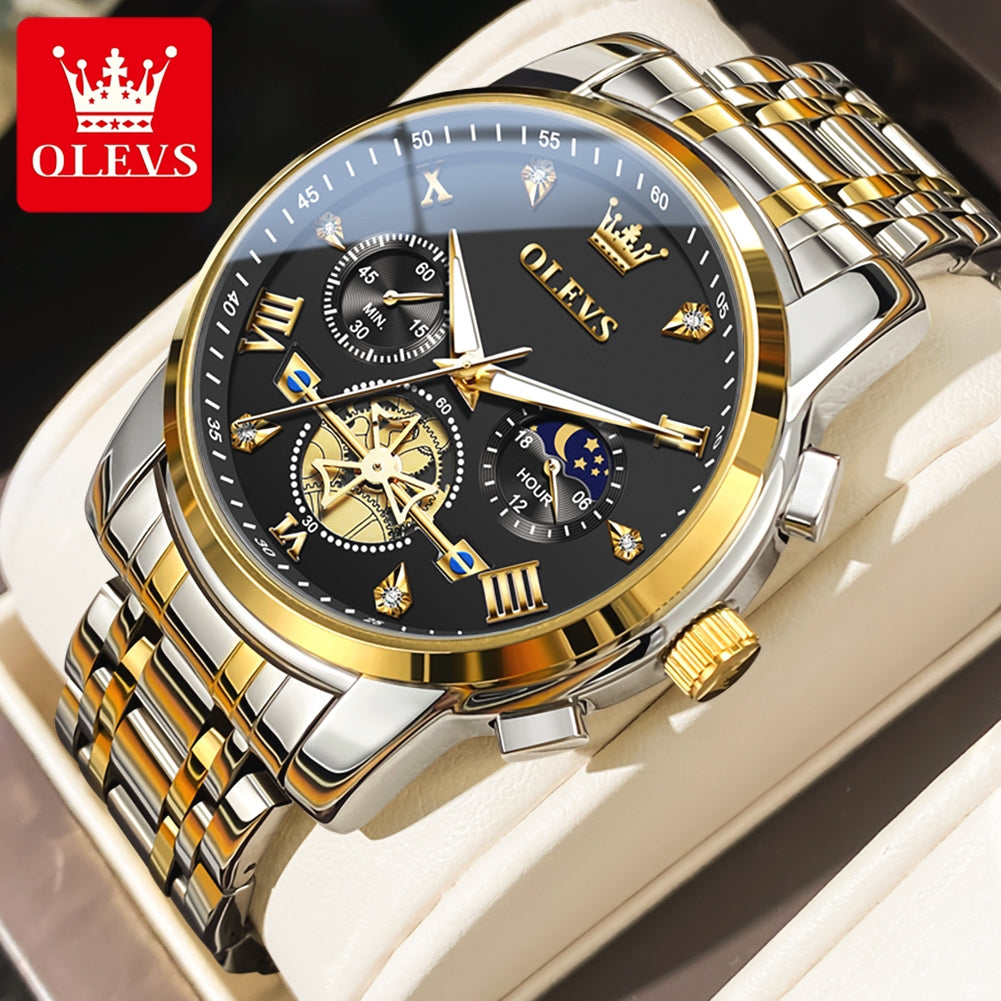 Men Watches Classic Chronograph Watch Original Quartz Wristwatch Waterproof Reloj 24 Hour Moon Phas