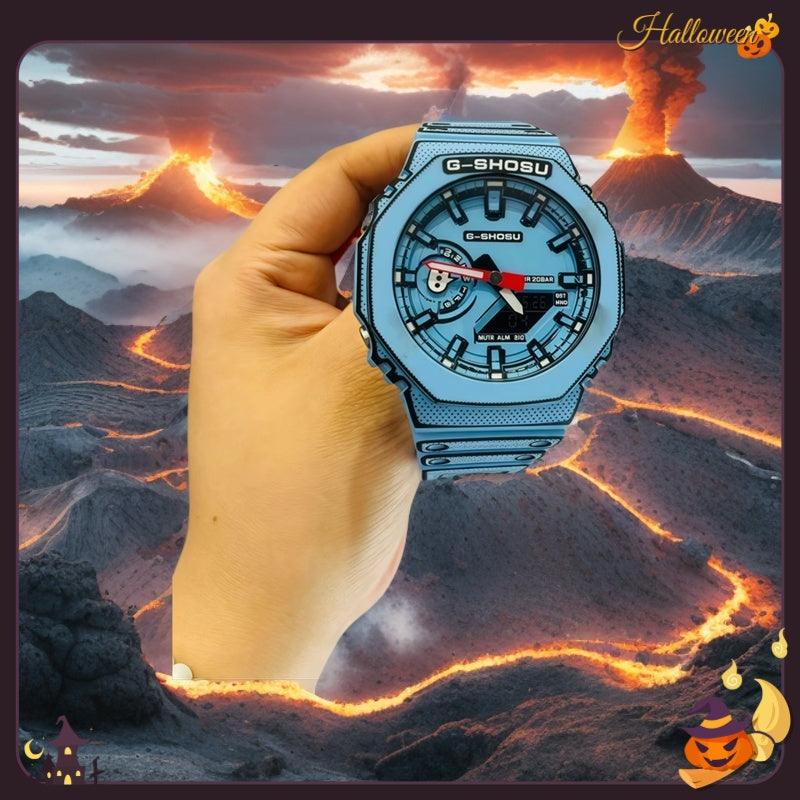 Comic Sport Unisex LED Watch, Dual Display Digital Analog Timepiece, Automatic Hand Lift Light Wrist Watch for Men Women