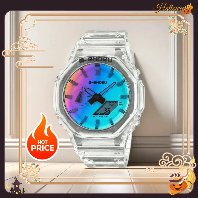 Comic Sport Unisex LED Watch, Dual Display Digital Analog Timepiece, Automatic Hand Lift Light Wrist Watch for Men Women
