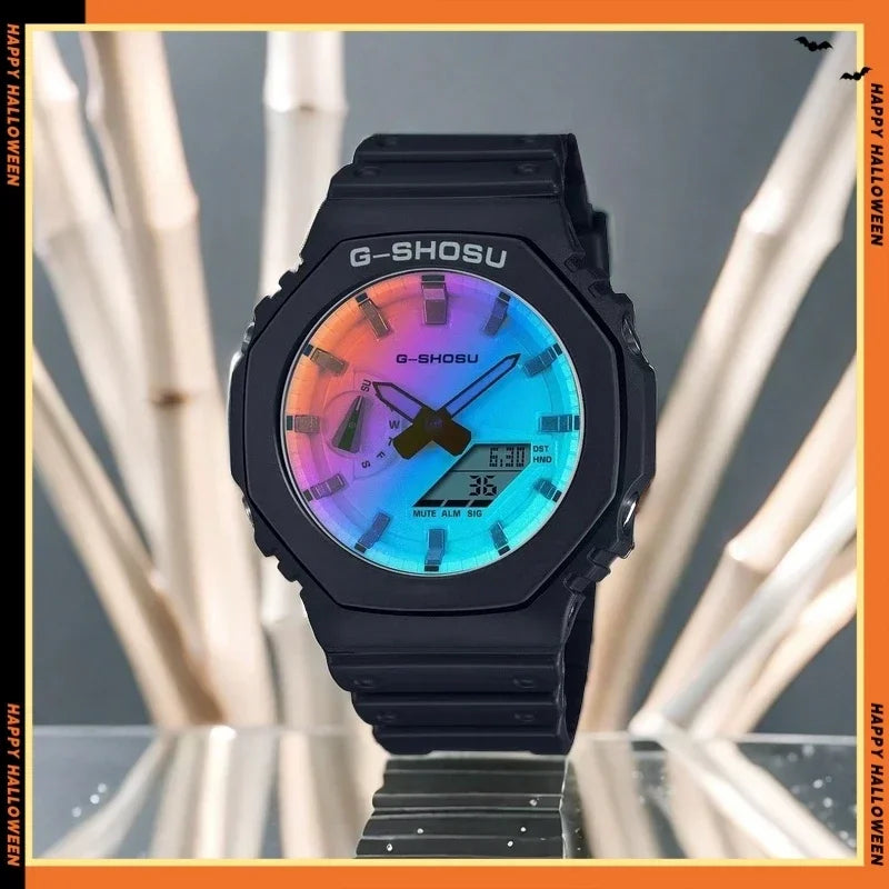 Comic Sport Unisex LED Watch, Dual Display Digital Analog Timepiece, Automatic Hand Lift Light Wrist Watch for Men Women