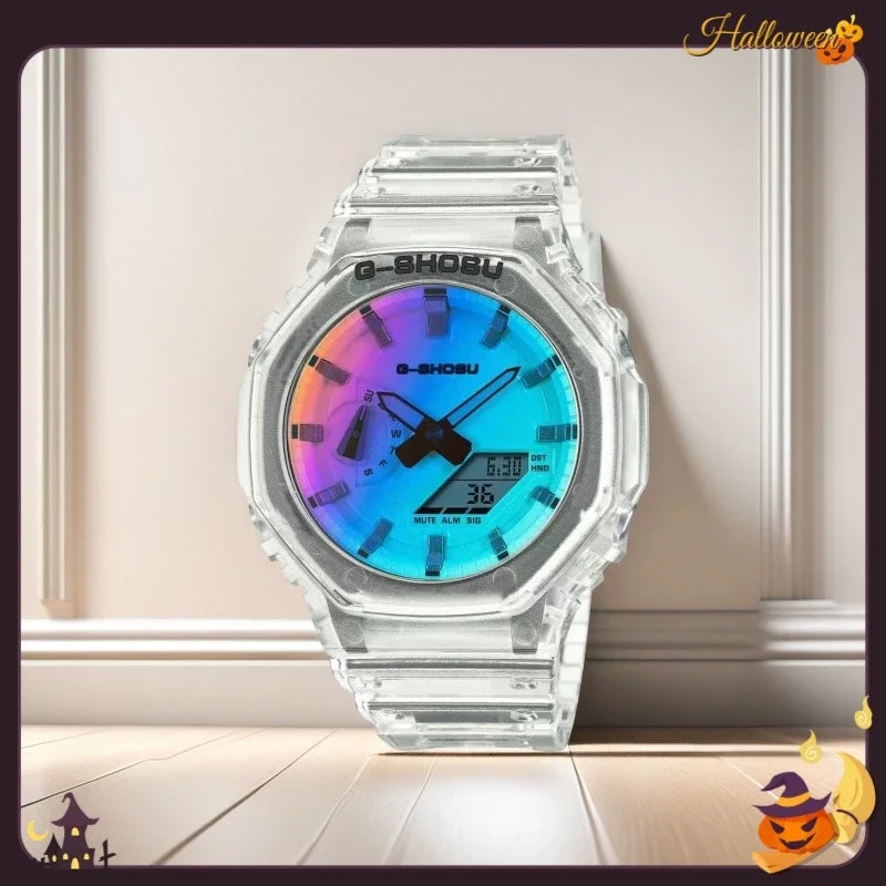 Comic Sport Unisex LED Watch, Dual Display Digital Analog Timepiece, Automatic Hand Lift Light Wrist Watch for Men Women