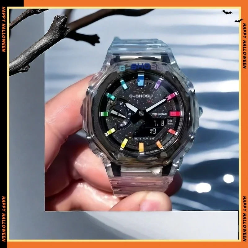 Comic Sport Unisex LED Watch, Dual Display Digital Analog Timepiece, Automatic Hand Lift Light Wrist Watch for Men Women