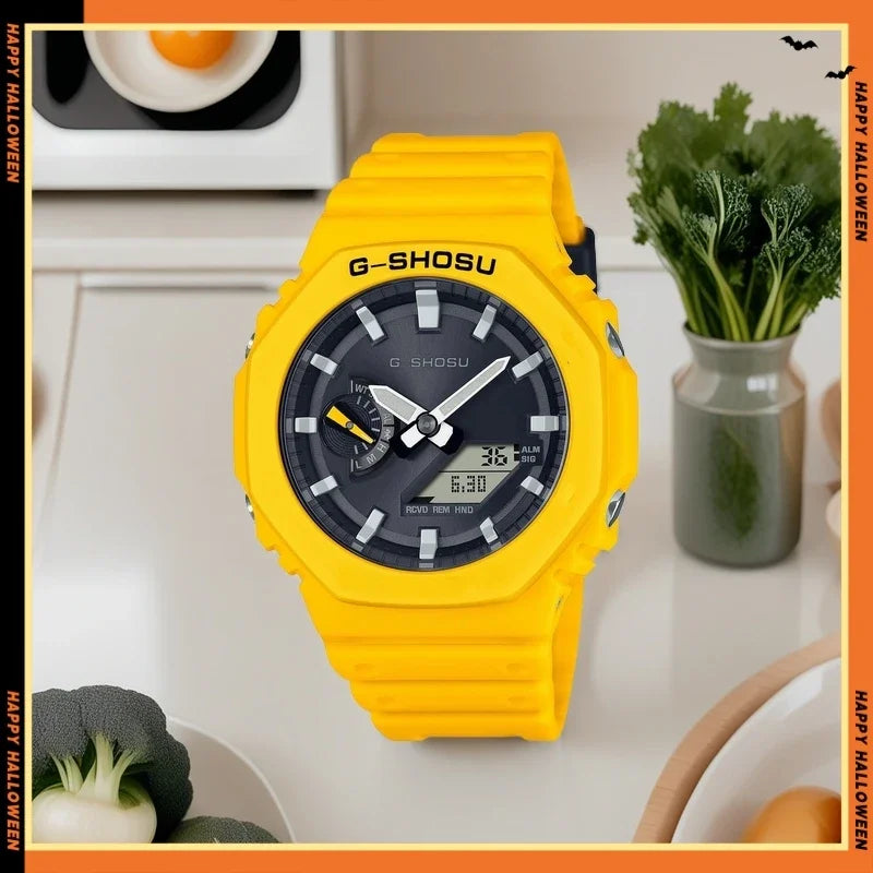 Comic Sport Unisex LED Watch, Dual Display Digital Analog Timepiece, Automatic Hand Lift Light Wrist Watch for Men Women