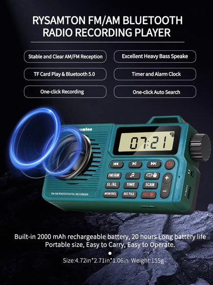 EchoLite Portable AM/FM Bluetooth Radio with Bass Speaker & Recording