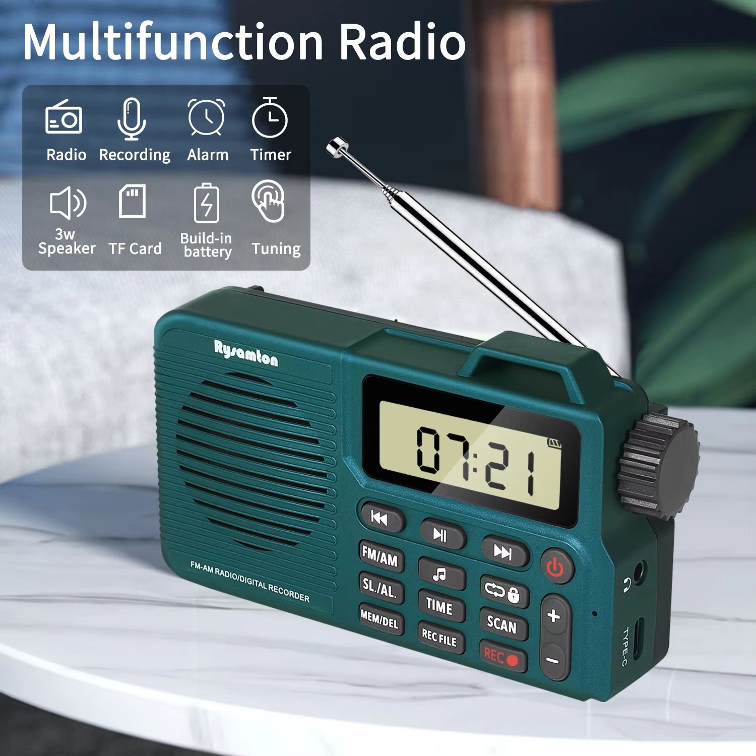 EchoLite Portable AMFM Bluetooth Radio With Bass Speaker  Recording 1