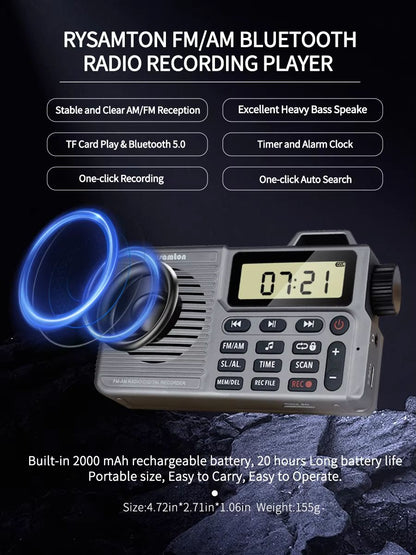 EchoLite Portable AMFM Bluetooth Radio With Bass Speaker  Recording 6
