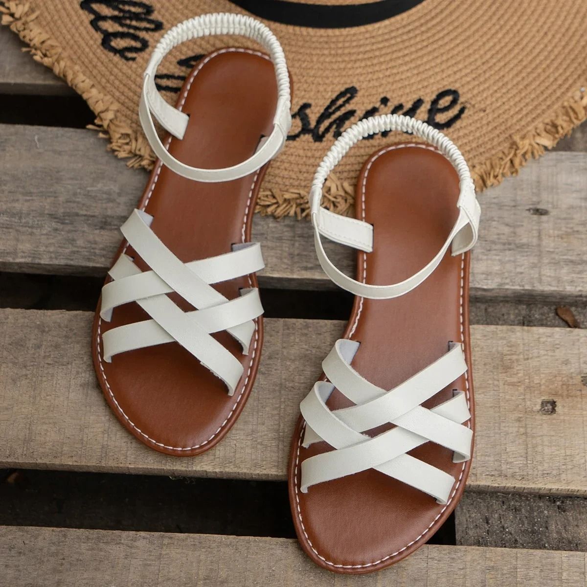 Lightweight Flat Sandals For Women With Elastic Band Comfort Fit 10