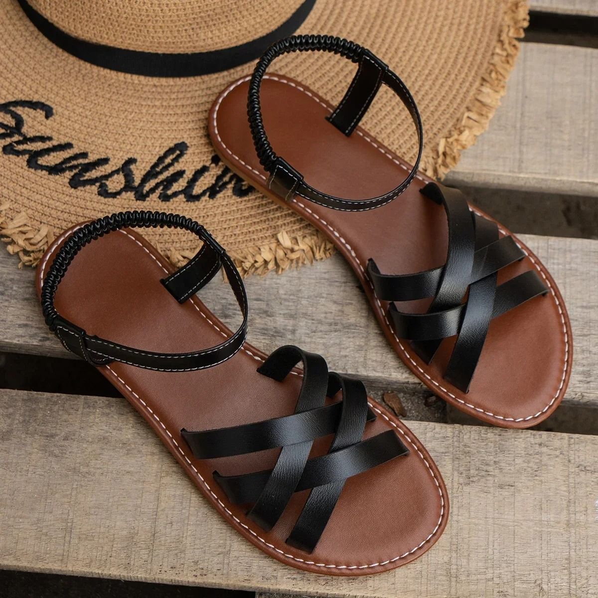 Lightweight Flat Sandals For Women With Elastic Band Comfort Fit 4