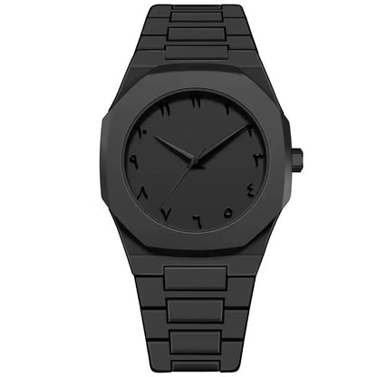 Men's Fashion Quartz Watch, Simple Black Dial, Arabic Digital Casual Drip Oil Strap for Stylish Everyday Wear