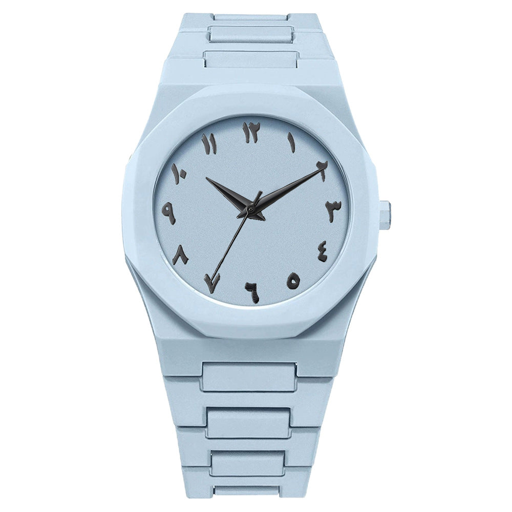 Men's Fashion Quartz Watch, Simple Black Dial, Arabic Digital Casual Drip Oil Strap for Stylish Everyday Wear